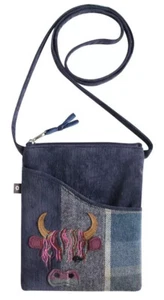 Earth Squared Fair Trade Tartan Tweed Sling Crossbody Bag Highland Cow Blue - Picture 1 of 2