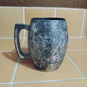 Vintage One Pint versilberter Krug verziert geschnitzt graviert Muster Design - Bild 1 von 10