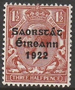 IRELAND, Scott #46: 1 1/2d, Mint, 1922-23 Thom Overprint in Black - Picture 1 of 1