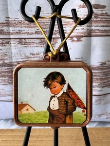 Vintage 1960's Hummel Style Pull String Music Box Boy with Apples Works Well - Picture 1 of 7