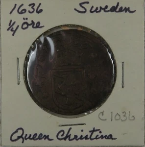 C1036 Sweden, AE ¼ Ore of Queen Christina, 1636 D - Picture 1 of 4
