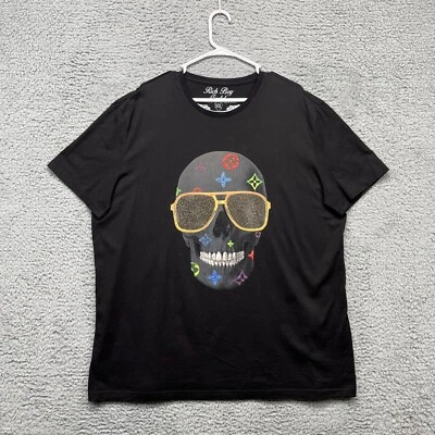 Camiseta Rich Boy Cartel Para Hombres 2XL Negra Lentejuelas Calavera Hipster Hip-Hop Ropa de Calle Foto 1 de 4