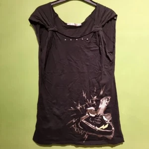 Womens Ladies Black Sleveless Tunic Top Dress Guitar Small Uniqlo Rock Punk Stud - Picture 1 of 3