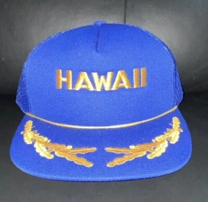 HAWAII BLUE WINGS Vintage 1980s Mesh Trucker Hat Snapback Cap 80s GOLD NEW - Picture 1 of 6