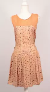 VTG Women's 20s Tan & Peach Silk Drop Waist Dress W/ Floral Print 1920s Sz S/M - Picture 1 of 22