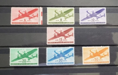 US Airmails — Sc# C25 - C31 Mint Hinged Twin Motored Transport Air Mail Planes - Image 1 of 4
