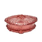 Fenton Cabbage Rose Pink Glass Covered Trinket Box Oval Footed
