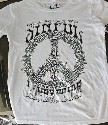 Sinful by Affliction "Love & Pride" Peace T-Shirt White / Silver Women's L NWT - Image 1 of 4