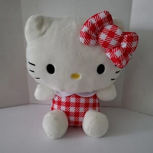 HELLO KITTY 10" Big Head Sitting Plush with Red Plaid Outfit and Bow Sanrio 2021 - Picture 1 of 9