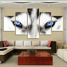 Multi Panel Print Blue Eyes Wolf Canvas 5 Piece Husky Wolves Dog Frame Wall Art 