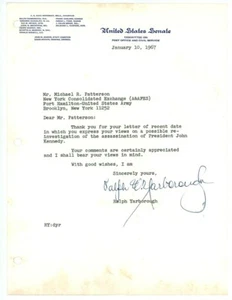 U.S. SENATOR RALPH YARBOROUGH signed 1967 TLS letter WARREN COMMISSION JFK - Picture 1 of 1