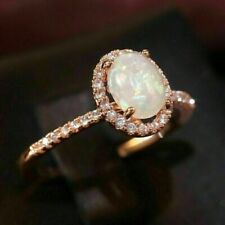 Oval Cut Lab-Created Fire Opal Women Halo Anniversary Ring 14K Rose Gold Finish