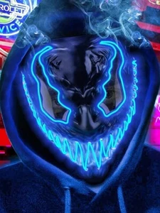 Quanquer Halloween Reversible Cloak w/LED Mask Rave Party Cosplay Clubbing NEW - Picture 1 of 9