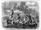 CIVIL WAR ANTIQUE ENGRAVING CONFEDERATES TRAPPING BOAT CREW OF THE POTOMAC FLEET