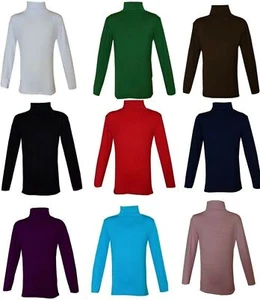 KIDS BOYS GIRLS POLO NECK JUMPER TOP ROLL NECK LONG SLEEVED TOPS 2-13 YEARS  - Picture 1 of 7