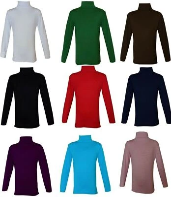 KIDS BOYS GIRLS POLO NECK JUMPER TOP ROLL NECK LONG SLEEVED TOPS 2-13 YEARS