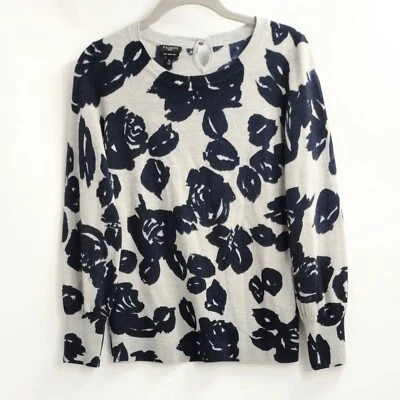 Suéter Talbots Para Mujer Mediano Pequeño Lana Merino Gris Estampado Rosa Top Foto 1 de 4