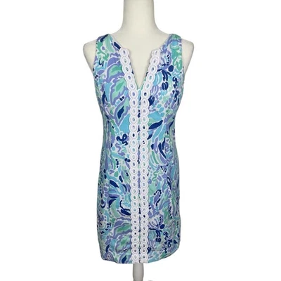 Lilly Pulitzer Ryder Lilly's Lilac Nice Ink Lace Front Shift Dress Size 6 Preppy - Image 1 of 4