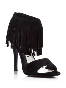 ALICE+OLIVIA Womens Black Fringed Gulia Almond Stiletto Leather Heeled Sandal 40 - Picture 1 of 3