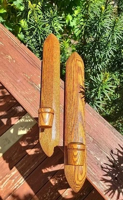 (2) Solid Oak Wall Sconces Vintage Candle Taper MADE in USA - Image 1 of 4