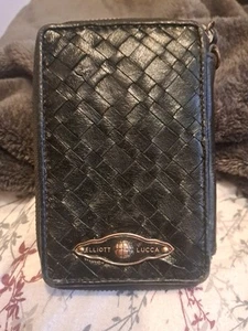 Elliot Lucca Genuine Leather Woven Wallet With Phone Holder Black Fits iPhone 13 - Picture 1 of 5