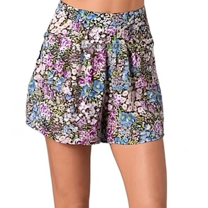 Free People Mini Floral Print High Waisted Wide Leg Shorts Purple Blue Size XS - Picture 1 of 10
