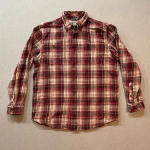 Carhartt Flannel Red Plaid 100% Cotton Workwear Button-Up Shirt Men L Relax Fit - Picture 1 of 13