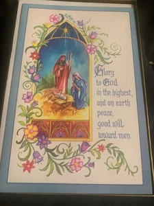 Vintage Paramount Nativity Holy Family Christmas Cards 25 Ct. Floral Accents - Picture 1 of 11