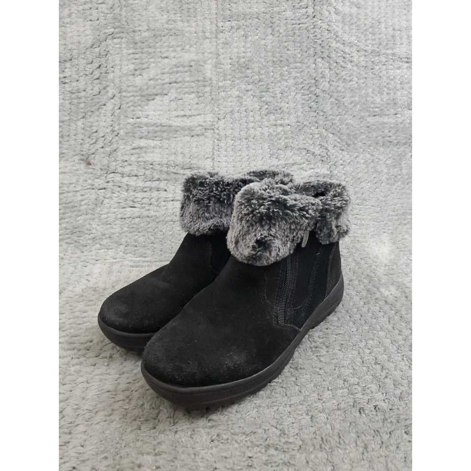 Sale Khomeu Ankle Boots Womens Size 8 M Black Leather Faux Fur Trim Side Zip - Image 1 of 4