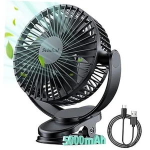 USB Personal Clip on Fan 5000mAh Battery Operated 6in, Type C, 3 Speed, 720° - Picture 1 of 7