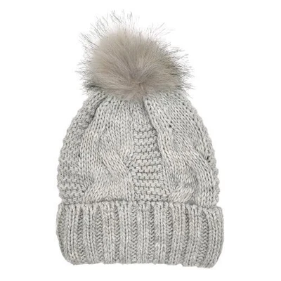 Gorro de inverno feminino H&M tamanho único cinza pom pom malha - Imagem 1 de 4