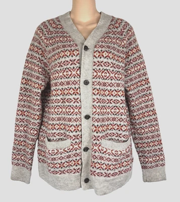 GOODTHREADS Lana de Cordero Rojo Naranja Estampado Botón Frontal Cárdigan Suéter Talla S Foto 1 de 4