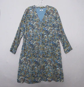 Garnet Hill Dress 14 Blue Paisley Baby Doll Pockets Drop Waist Lined Boho Flowy - Picture 1 of 12