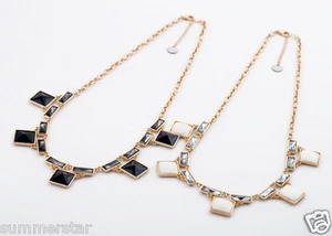 White or Black cube Sea Shell Crystal Necklace - Picture 1 of 12