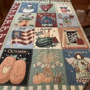 VINTAGE “12 Months Of The Year” THROW BLANKET Tapestry 52” X 71” Farmhouse - Picture 1 of 14
