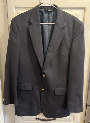 * Jos A Bank Navy Blue Gold 2 Button Blazer 100% Wool Sport Coat Jacket Size 40L - Image 1 of 4