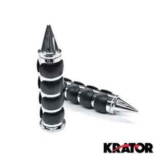 New Spike Custom Chrome & Black Rubber Motorcycle Handlebar Hand Grips (1") - Picture 1 of 3