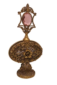 Bottiglia profumo Ormolu Matson filigrana oro rosa diamante - Foto 1 di 6