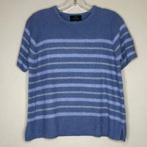 Moda Seta NWT Luxury Silk Blend Striped Short Sleeve Sweater Blue Petite P/S - Picture 1 of 6