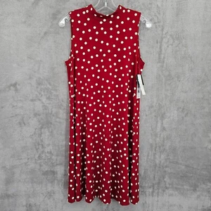 Signature Robbie Bee Swing Kleid S Rostrot Elfenbein Struktur Polka Dot Tie Back Neu - Bild 1 von 14