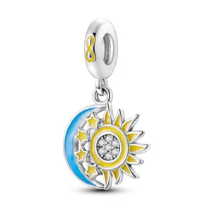 MULA Sonne Mond Stern Fluss Anhänger DIY Charm AAA CZ Für Armband 925 Versilbert - Picture 1 of 8