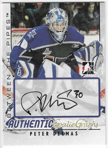 2007-08 IN THE GAME BETWEEN THE PIPES PETER DELMAS GOALIE GRAPHS AUTO MAINEIACS - Picture 1 of 2