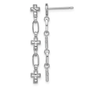 925 Sterling Silver Cross Post Dangle Earrings - Picture 1 of 5