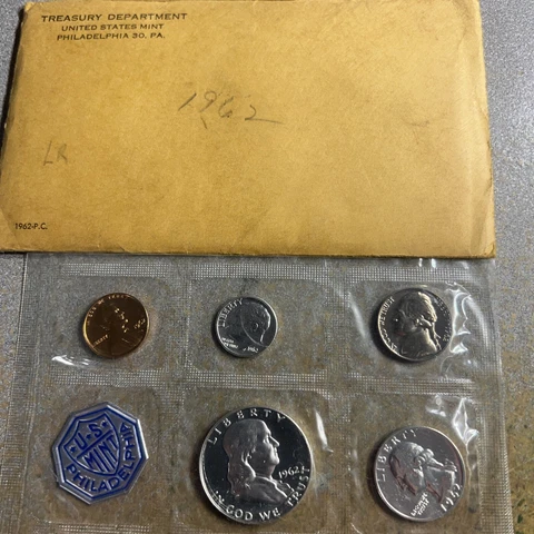 1962 United States Mint US Proof Coin Set 90% Silver Free Shipping Cover