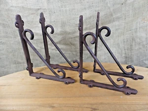 4 Cast Iron Brackets Braces Shelf Bracket RUSTIC Corbels Braces W/ Plant Hanger - Picture 1 of 8