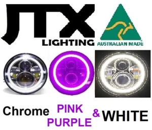 1pr 7" LED Chrome Headlights PURPLE and WHITE Halo MG MGA MGB Midget GT - Picture 1 of 11