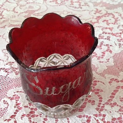 Antique Red Ruby Flash Engraved Sugar Bowl - Image 1 of 4