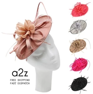Women Sinamay Flower Fascinator Headband Clip Wedding Hat Ladies Day Royal Ascot - Picture 1 of 8