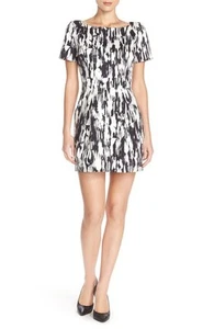 FRENCH CONNECTION PRINT GEWEBTES ETUIKLEID SCHWARZ WEISS COCKTAIL GR. 2  - Bild 1 von 5