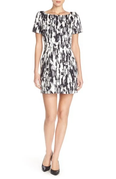 VESTIDO VAINA TEJIDO ESTAMPADO CONEXIÓN FRANCESA NEGRO BLANCO CÓCTEL TALLA 2  Foto 1 de 4